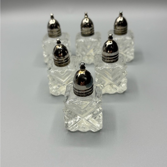 F.B. Rogers Silver Company Crystal Glass Salt & Pepper Shakers with Silver Tops - Picture 6 of 10